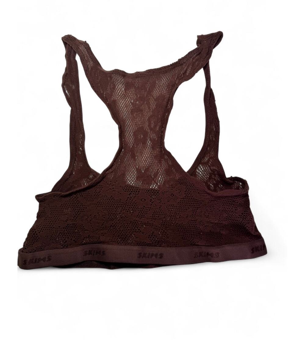 SKIMS Espresso Brown Lace Mesh Elastic Logo Racerback Bralette Small